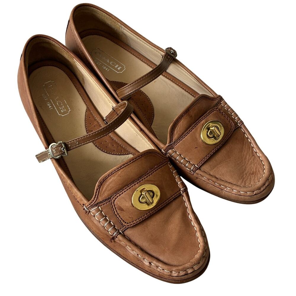 Vintage Coach Darcie Brown Leather Turnlock Driving Loafers Size 8.5